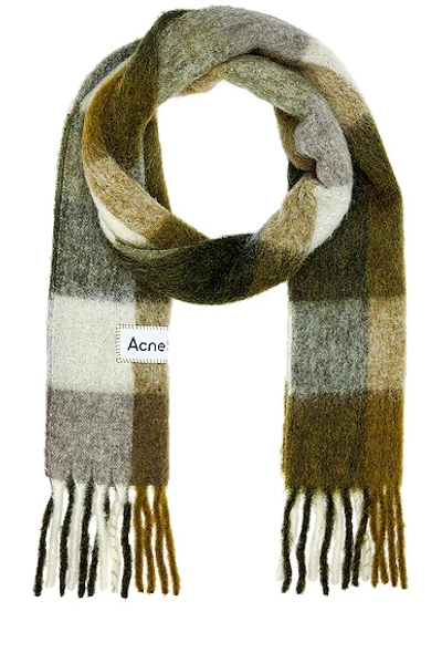 Acne Studios Heavy Scarf In Taupe  Green  & Black