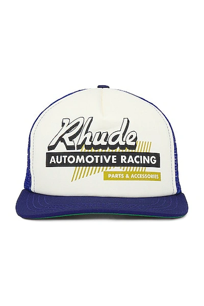 Rhude Auto Racing Trucker Hat In Navy & Ivory