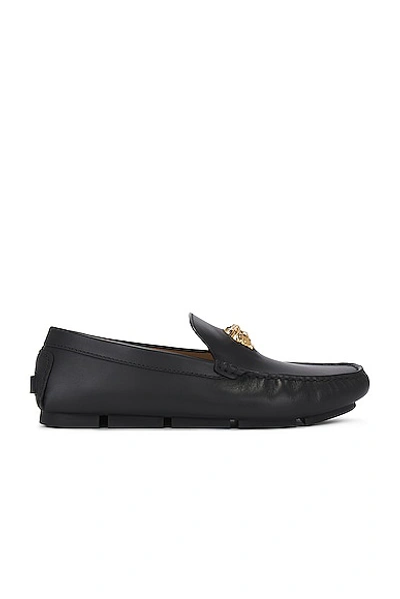 Versace Medusa Leather Driver Loafers In Black  Gold