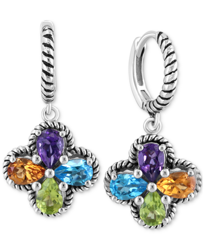 Effy Collection Effy Multi-gemstone Flower Dangle Drop Earrings (3-1/3 Ct. T.w.) In Sterling Silver