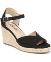 Lifestride Tess Ankle Strap Espadrille Platform Wedge Sandal In Black Fabric