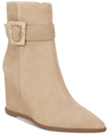 Sam Edelman Weslie Buckle Wedge Bootie Golden Carmel Suede In Light Golden Caramel