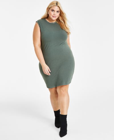 Bar Iii Plus Size Sleeveless Grommet-detail Mini Dress, Created For Macy's In Palmetto