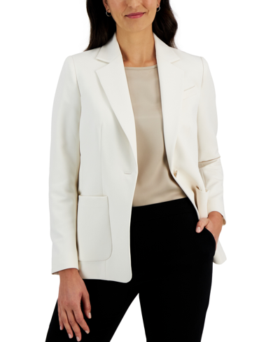 Anne Klein Women's Notch-collar One-button Patch Pocket Stretch Jacket In Anne White