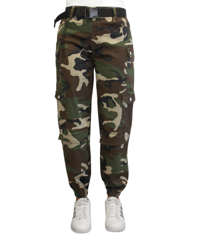 Almost Famous Juniors' Baggy Belted Cargo Pants In Taupe Camo
