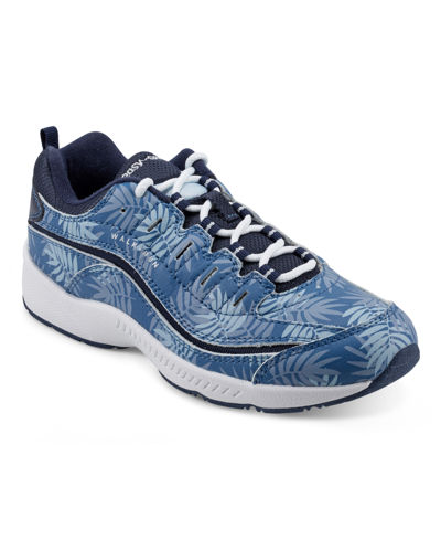Easy Spirit Women's Romy Round Toe Casual Lace Up Walking Shoes In Blue Palm Print Multi - Leather,textile
