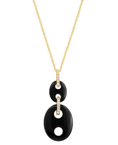 Effy Collection Effy Onyx & Diamond (1/20 Ct. T.w.) Double Drop 18" Pendant Necklace In 14k Gold