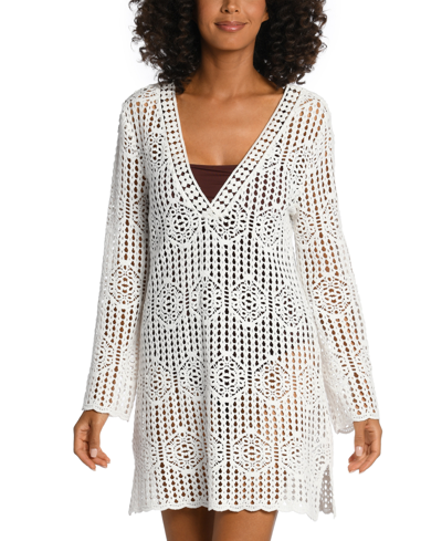 La Blanca Waverly Covers Crochet V-neck Tunic Cover Up In Ivory In White
