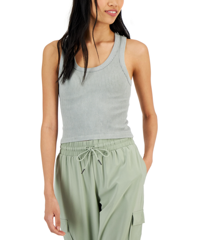 Hippie Rose Juniors' Mineral Wash Seamless Ribbed Tank In Seagrass