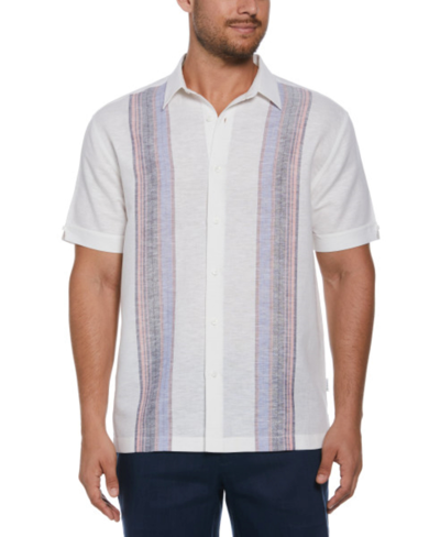 Cubavera Men's Big & Tall Yarn-dyed Stripe Panel Linen Blend Button-down Shirt In Brilliant