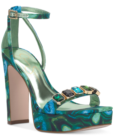 Jessica Simpson Women's Callirah Ankle-strap Platform Sandals In Fluorite Combo Satin