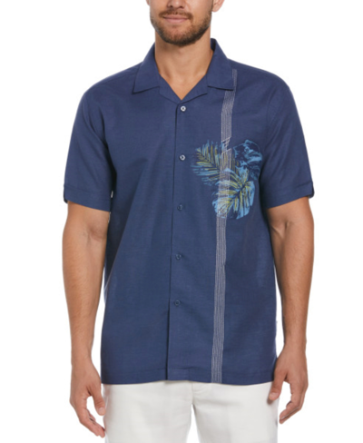 Cubavera Men's Linen Blend Tropical Print Short-sleeve Button-front Camp Shirt In Oceana