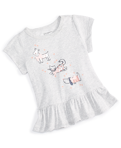 First Impressions Baby Girls Cats And Dogs T Shirt, Created For Macy's In Slate Hthr
