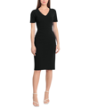 Maggy London Short Sleeve Midi Sheath Dress In Black