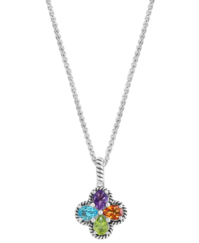 Effy Collection Effy Multi-gemstone Flower 18" Pendant Necklace (3 Ct. T.w.) In Sterling Silver