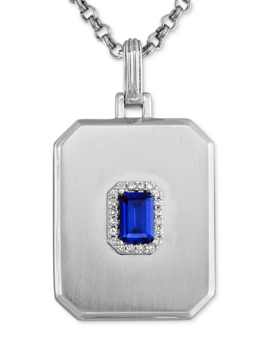 Esquire Men's Jewelry Lab-created Sapphire (5/8 Ct. T.w.) & Diamond (1/10 Ct. T.w.) Halo Dog Tag 22" Pendant Necklace In S In White