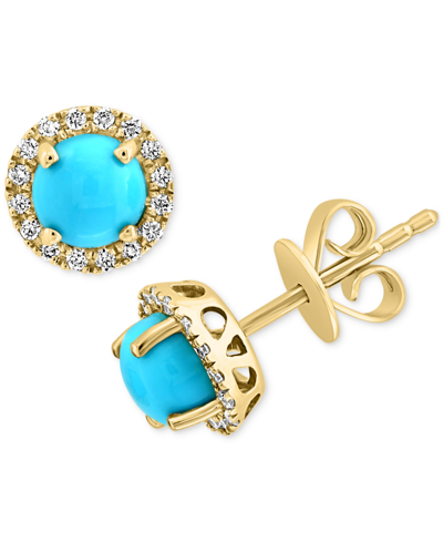 Effy Collection Effy Turquoise & Diamond (1/8 Ct. T.w.) Halo Stud Earrings In 14k Gold