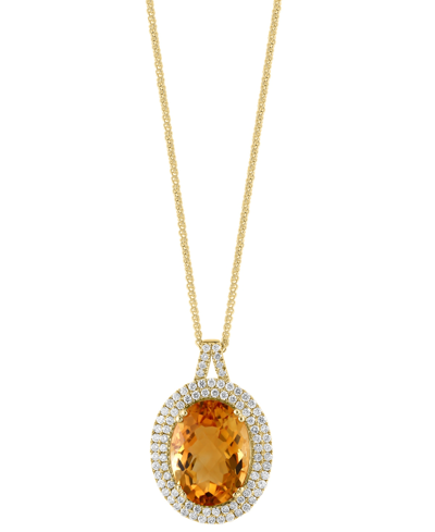 Effy Collection Effy Citrine (9-1/5 Ct .t.w.) & Diamond (7/8 Ct. T.w.) Halo 18" Pendant Necklace In 14k Gold In Yellow Gold