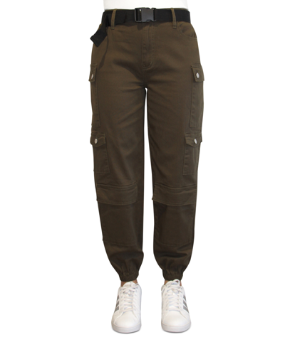 Almost Famous Juniors' Baggy Belted Cargo Pants In Olive