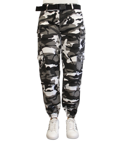 Almost Famous Juniors' Baggy Belted Cargo Pants In Black Camo