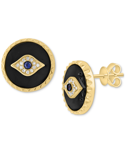 Effy Collection Effy Onyx, Diamond (1/20 Ct. T.w.) & Sapphire (1/20 Ct. T.w.) Evil Eye Stud Earrings In 14k Gold