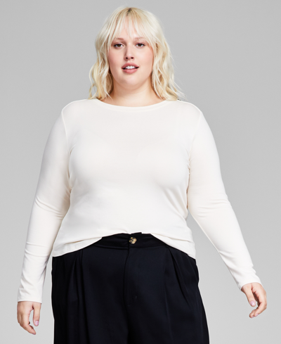 And Now This Trendy Plus Size Button-shoulder Long-sleeve Top In Bone
