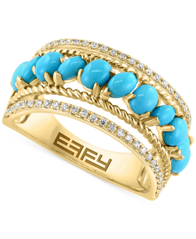 Effy Collection Effy Turquoise & Diamond (1/5 Ct. T.w.) Openwork Statement Ring In 14k Gold