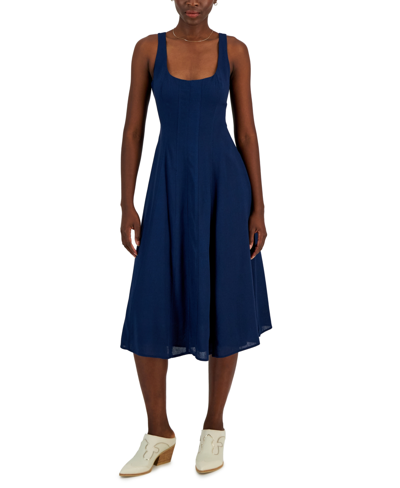 And Now This Women's Linen-blend Seamed Midi Dress, Created For Macy's In Dark Blue