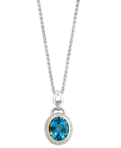 Effy Collection Effy Blue Topaz (5-7/8 Ct. T.w.) & Diamond (1/10 Ct. T.w.) Halo 18" Pendant Necklace In Sterling Sil In K Gold Over Silver