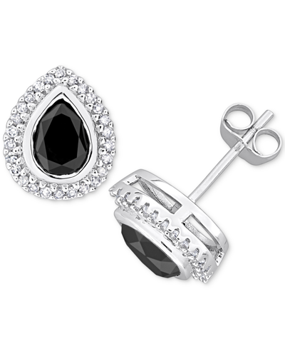 Macy's Black & White Diamond Pear-cut Halo Stud Earrings (2-1/5 Ct. T.w.) In 14k White Gold