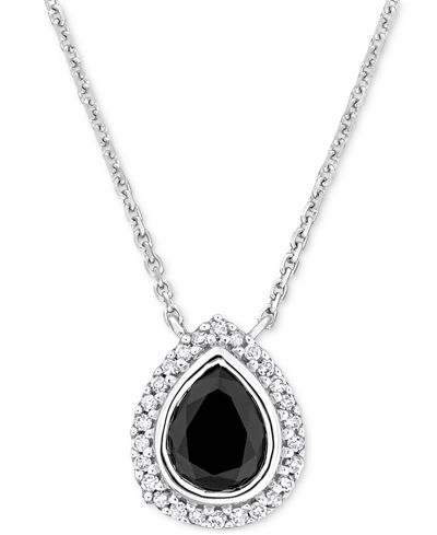 Macy's Black & White Diamond Halo Pear-shaped 17" Pendant Necklace (1-1/10 Ct. T.w.) In 14k White Gold