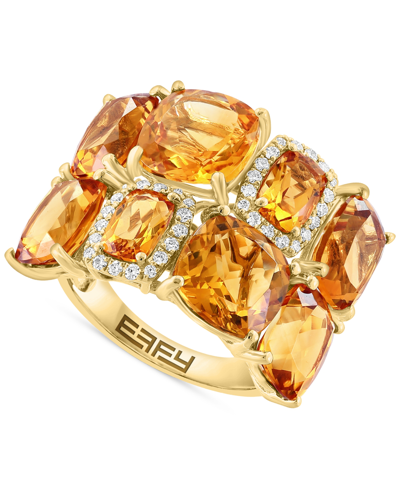 Effy Collection Effy Citrine (11-3/8 Ct. T.w.) & Diamond (1/6 Ct. T.w.) Halo Cluster Ring In 14k Gold