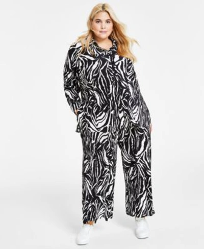 Bar Iii Plus Size Plisse Button Up Shirt Printed Pants Created For Macys In Chelsea Zebra