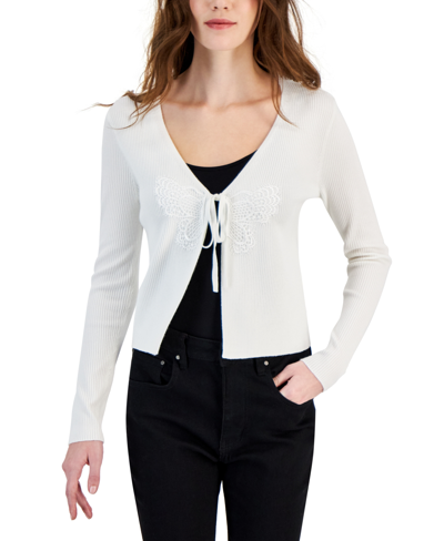 Hooked Up By Iot Juniors' Long-sleeve Tie-front Cardigan Sweater In Spiritual Vanilla