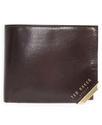 Ted Baker Men's Korning Metal Corner Bifold Coin Wallet In Chocolate