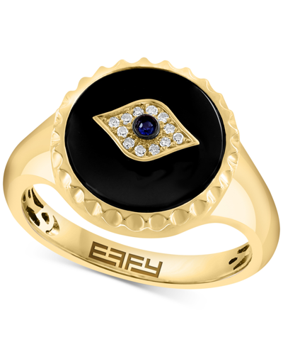 Effy Collection Effy Onyx, Sapphire (1/20 Ct. T.w.) & Diamond Accent Evil Eye Ring In 14k Gold