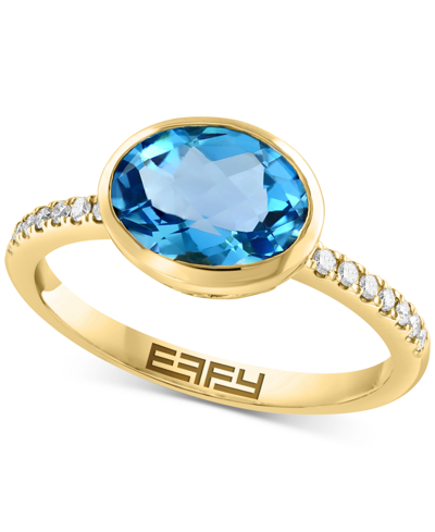 Effy Collection Effy Sky Blue Topaz (2-1/3 Ct. T.w.) & Diamond (1/10 Ct. T.w.) Ring In 14k Gold