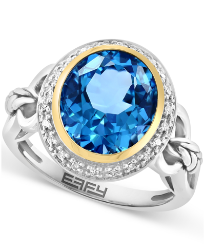 Effy Collection Effy Blue Topaz (5-7/8 Ct. T.w.) & Diamond (1/10 Ct. T.w.) In Sterling Silver & 18k Gold-plate In K Gold Over Silver