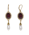 2028 IMITATION PEARL RED GLASS CRYSTAL DROP EARRINGS