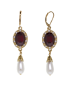 2028 Imitation Pearl Red Glass Crystal Drop Earrings In Red