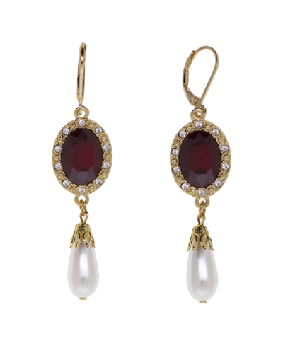 2028 Imitation Pearl Red Glass Crystal Drop Earrings