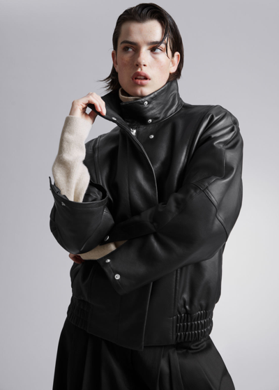 Other Stories Oversized Leather Jacket In Black