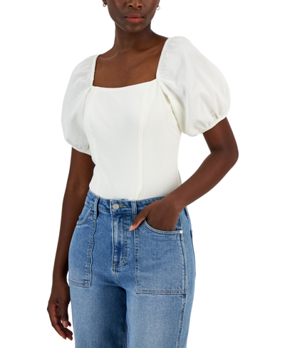 And Now This Women's Square-neck Puff-sleeve Bodysuit In Calla Lily