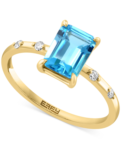 Effy Collection Effy Blue Topaz (1-3/8 Ct. T.w.) & Diamond (1/20 Ct. T.w.) Ring In 14k Gold In Yellow Gold