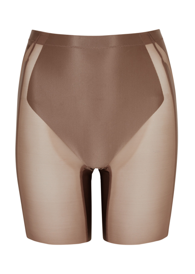 Spanx Shaping Satin Mid-thigh Shorts In Beige