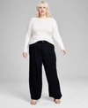AND NOW THIS NOW THIS TRENDY PLUS SIZE BUTTON SHOULDER LONG SLEEVE TOP EASY TROUSERS