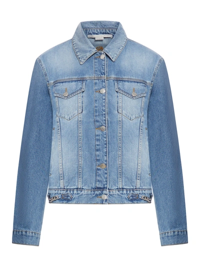 Stella Mccartney Falabella Chain Light Wash Denim Jacket In Blue