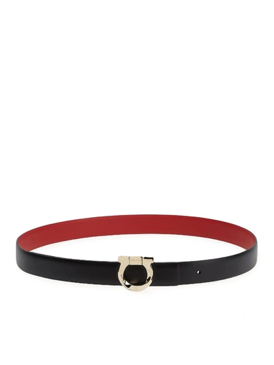 Ferragamo Woman Reversible Belt With Torchon Gancini In Black/flame Red