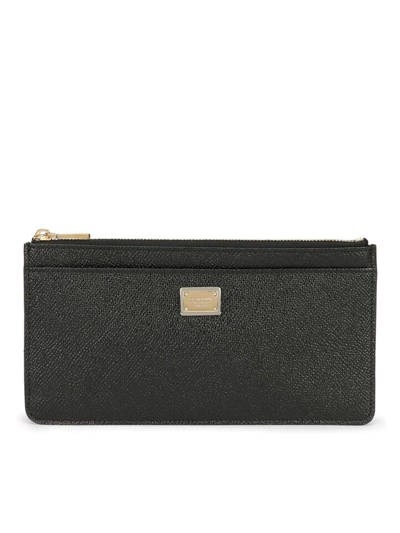 Dolce & Gabbana Large Leather Zipped Card Case In Black