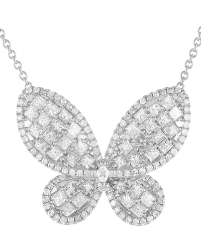 Diamond Select Cuts 14k 3.73 Ct. Tw. Diamond Butterfly Necklace In Metallic
